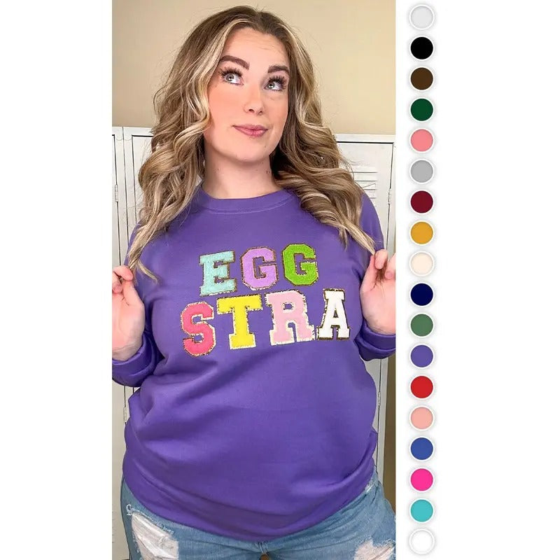 Ideal Chenille Eggstra Adult Sweatshirt - Cozy Easter Cheer #Eggstra #EasterSweatshirt #ChenilleVibes