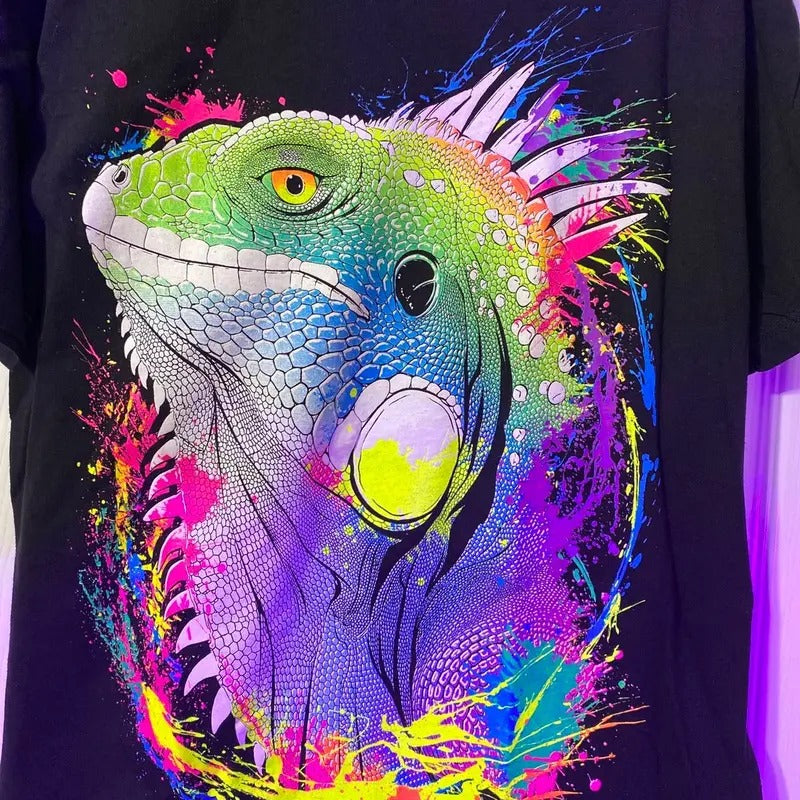 Iguana T-shirt Black Cotton Casual