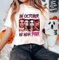 In October We Wear Pink Shirt, Halloween Movie Shirt, Pink Horror Characters, Spooky Season Shirt, Halloween Shirt, Sweatshirt, Hoodie, Lady Horror Shirt, Horror Girls Shirt Halloween Ghostface