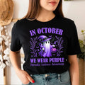 In October We Wear Purple Ghost T-shirt for Women, Domestic Violence Awareness Shirt, Halloween Tee