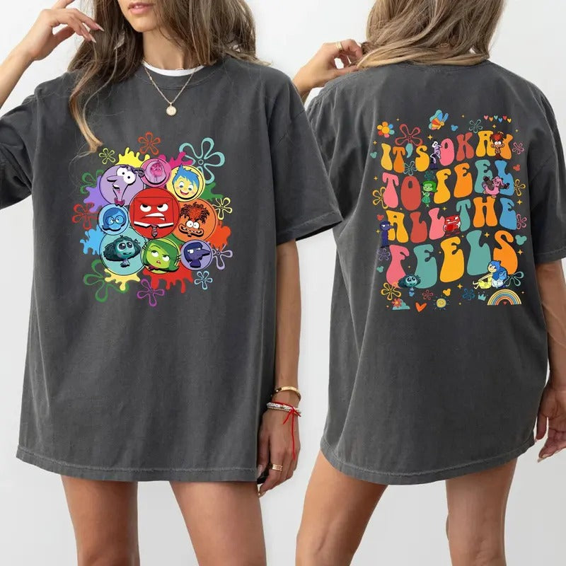 Inside Out 'It's Okay To Feel All The Feels' Shirt, Mental Health & Inclusion Tee, Emotional support shirt