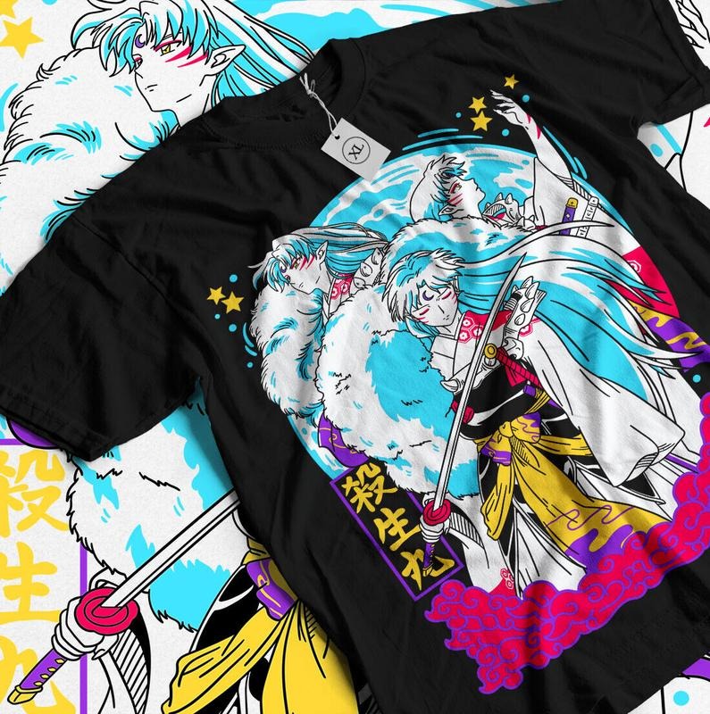 Inuyasha Sesshomaru T-Shirt S-4XL Red Moon Inu Yasha Kawaii Girl Gift Shirt Tshirt S-4XL
