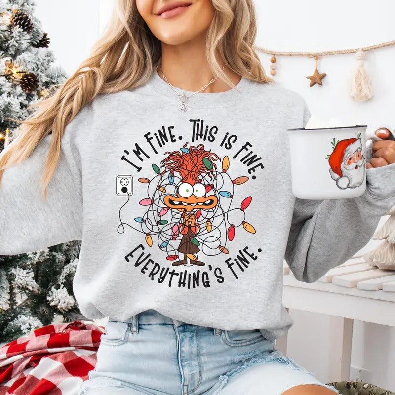 It's Fine This Is Fine Everything Is Fine Christmas Light Sweatshirt, Christmas Lights Sweater, Xmas Funny Gift