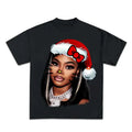 JT Kitty Santa Hat Big Face T-shirt, Rap Hip Hop Tee Santa Merry Christmas