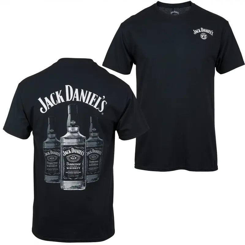 Jack D Triple Whisky Bottles Front and Back Print T-Shirt