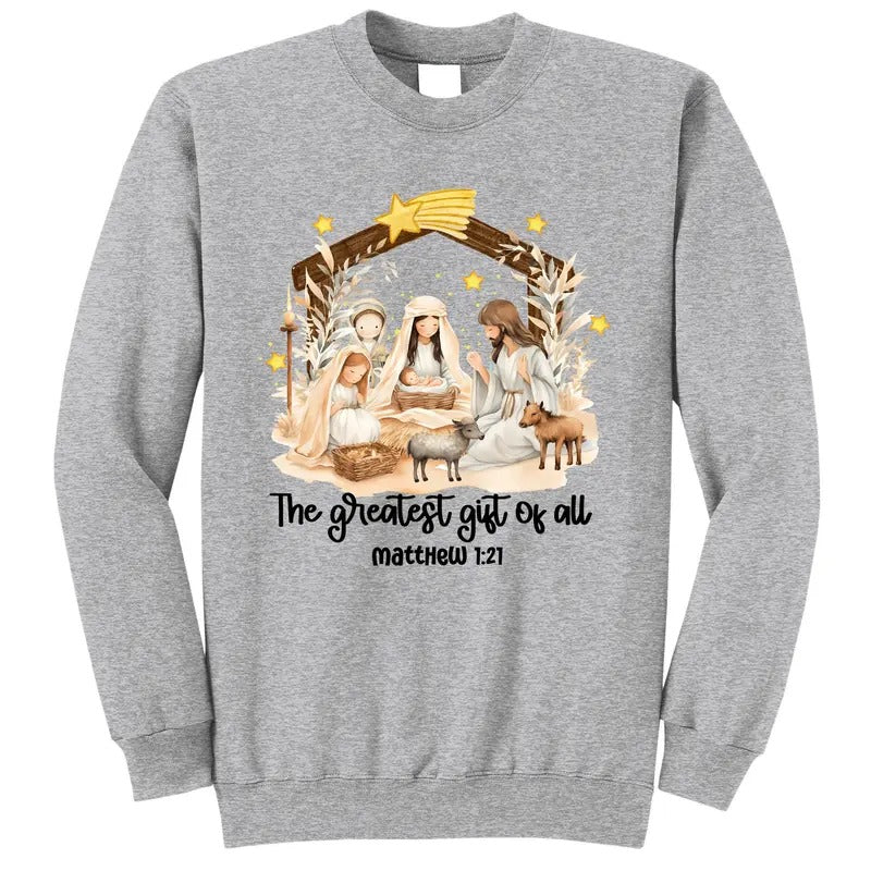Jesus Christmas Nativity Scene Holy Night A Savior was Born Christian Catholic Sweatshirt