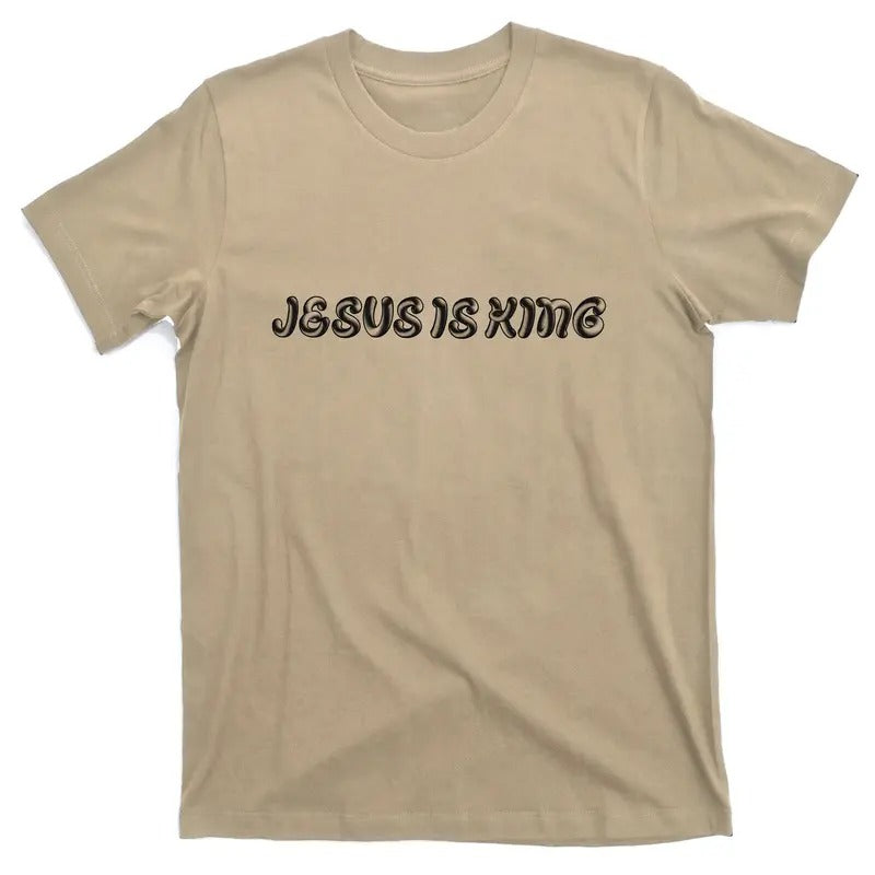 Jesus Is King Embossed Christian T-Shirt for Men - Simple Faith Design