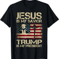 Jesus Is My Savior Trump Is My President Trump 2024 USA Flag T-Shirt, Unisex Cotton Tee, Menswear Top