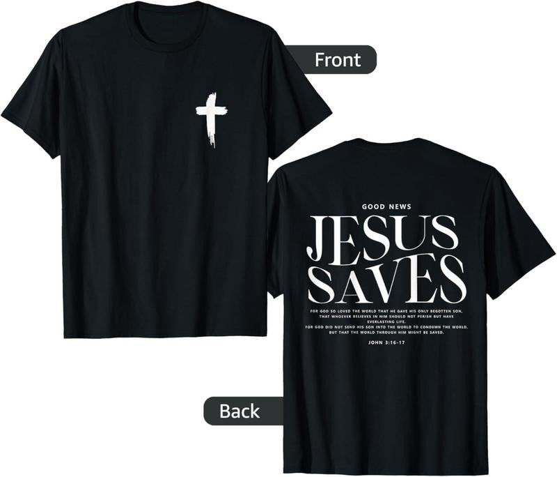 Jesus Saves John 3:16-17 Front and Back Print Christian T-Shirt