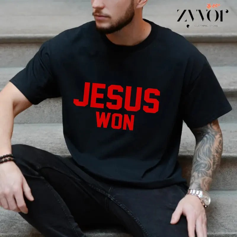 Jesus Won T-Shirt Casual Style Crew Neck Short Sleeve T-Shirt Tops Trendy for Unisex, Perfect Gift