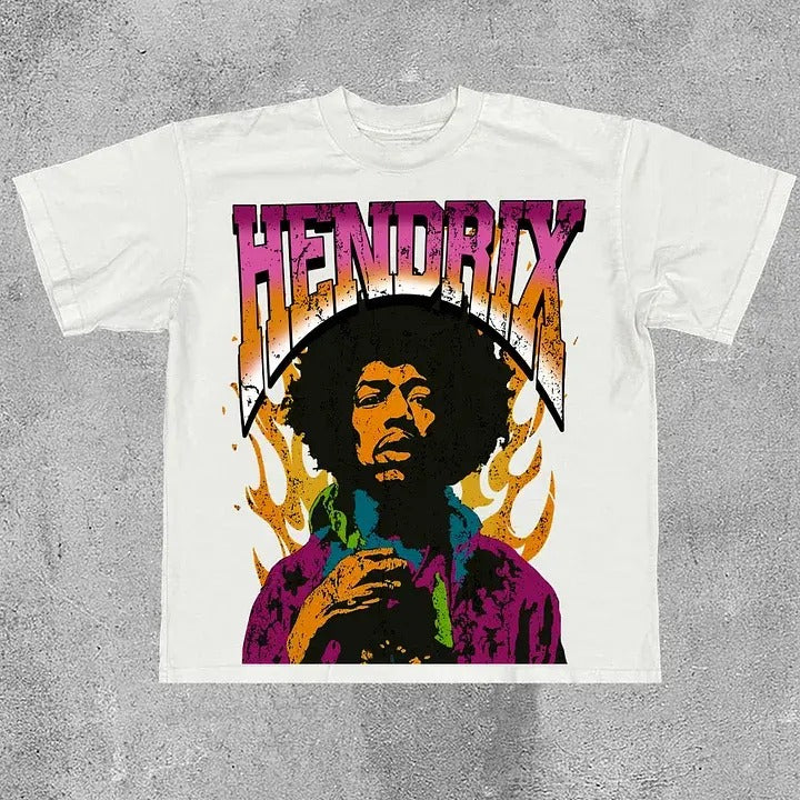 Jimi Hendrix Print Cotton T-Shirt