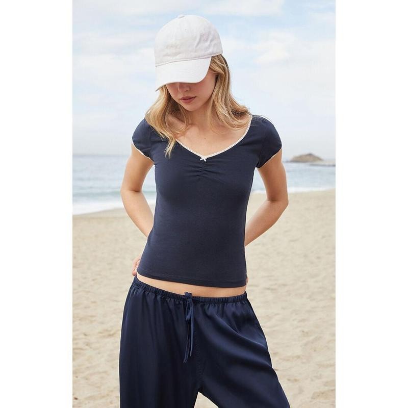 John Galt Women's Black Gina Bow Cinched Top