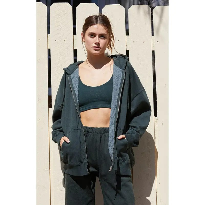 John Galt Women's Green Full Zip Hoodie