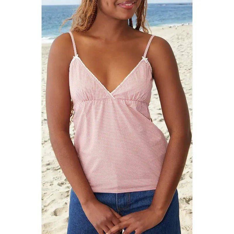 John Galt Women's Red & White Plaid Edith Tank Top