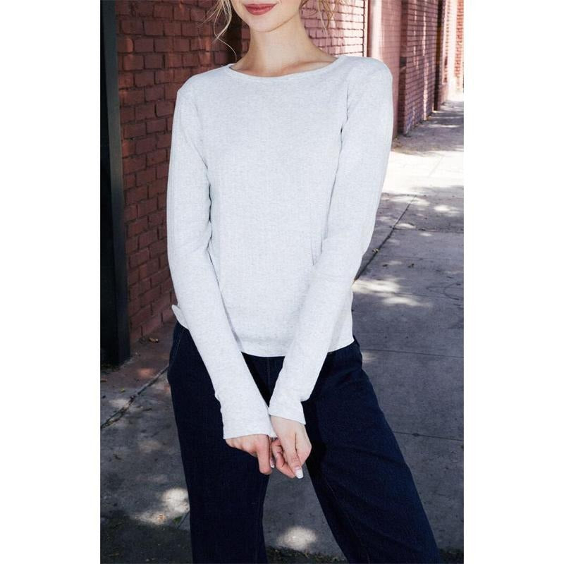 John Galt Women's Silver Pointelle Leah Long Sleeve Top