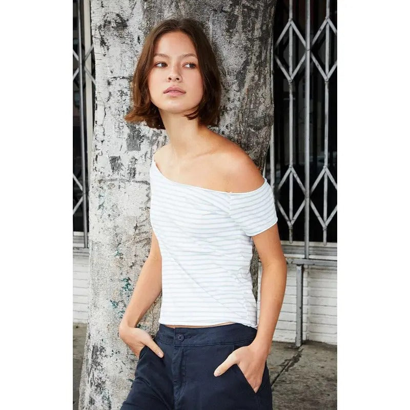 John Galt Women's Striped Bonnie Off-The-Shoulder Top