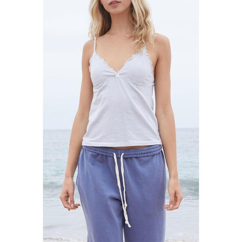 John Galt Women's White & Light Blue Skylar Striped Tank Top