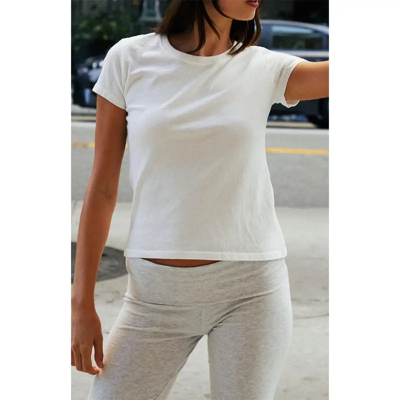 John Galt Women's White Basic Crew Neck T-Shirt