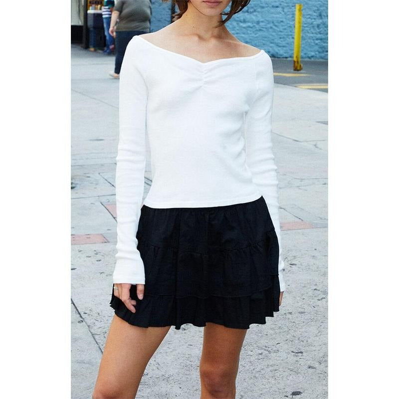 John Galt Women's White Off-The-Shoulder Cinched Long Sleeve Top