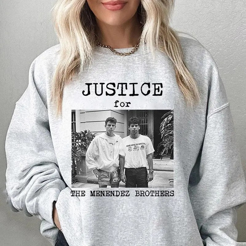 Justice For The Menendez Brothers Sweatshirt, Free Erik And Lyle, True Crime Fan, Bootleg Rap Shirt, Retro Style, Unisex Long Sleeve Crewneck