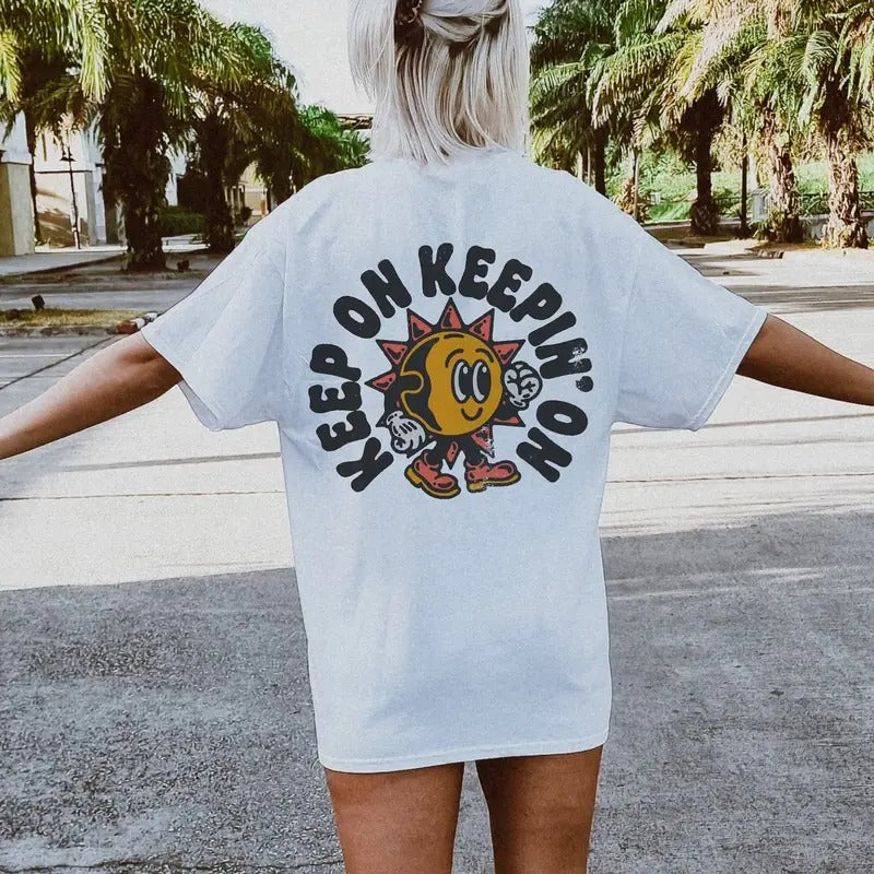 Keep On Keepin' On Positivity Tee | Comfort Colors Shirt | Trendy Hippie Graphic Tee | Boho Graphic Tee Casual Comfortable