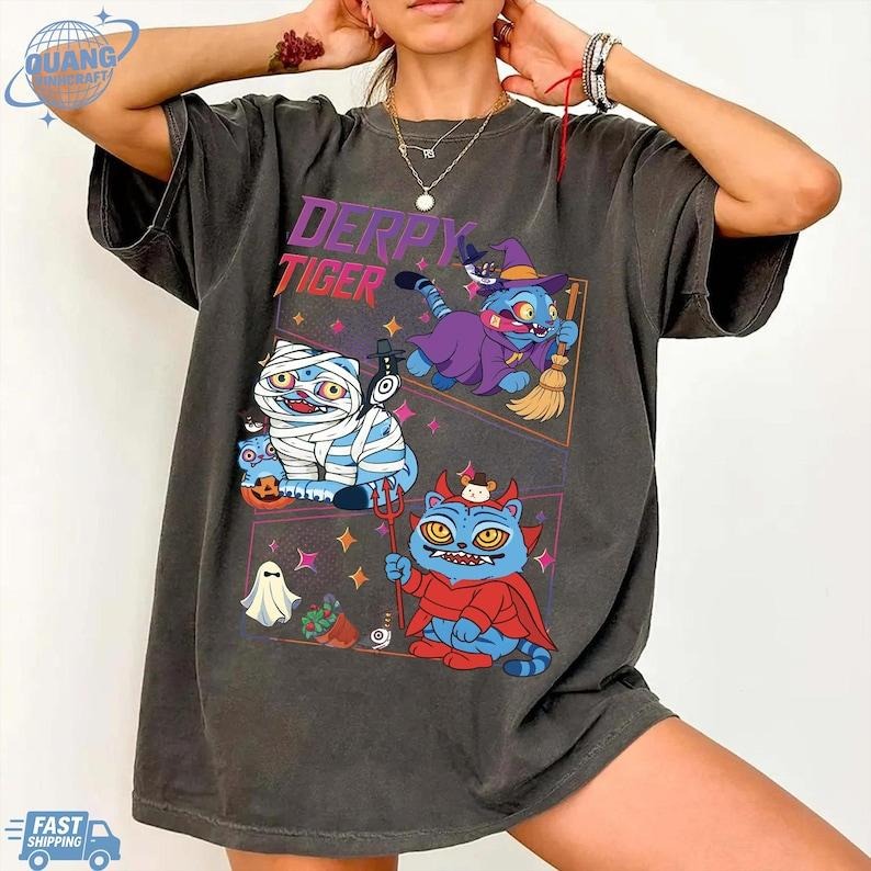 Kpop Demon Hunters Tiger Halloween Shirt, Merch Kpop Shirt, Hunters Tiger fan, Derpy Tiger And Bird Demon Hunter Tiger Tee,Cute Horror Tiger