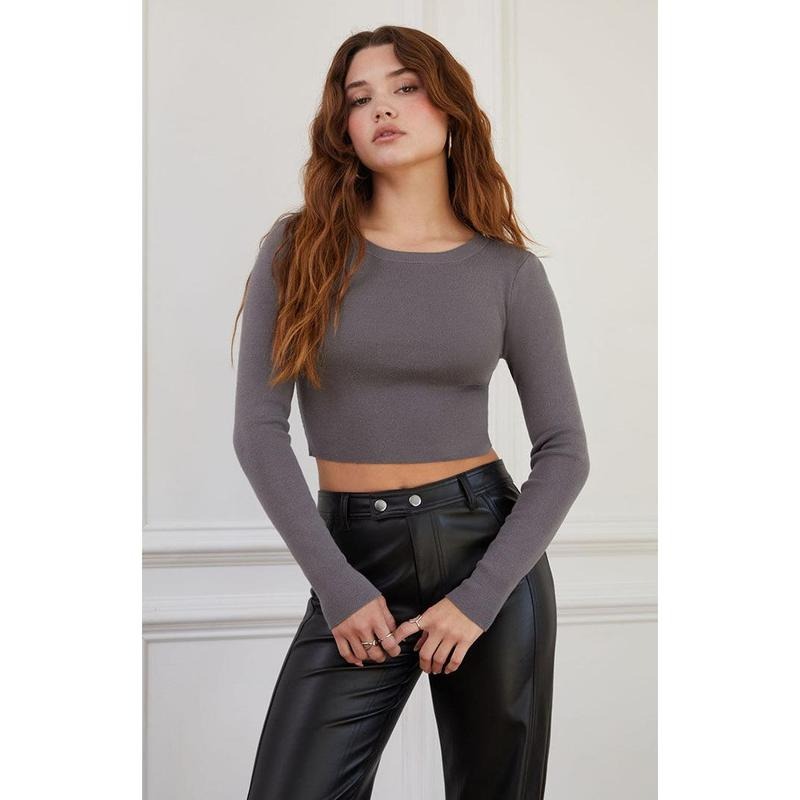 LA Hearts Women's Mirah Long Sleeve Cropped Sweater