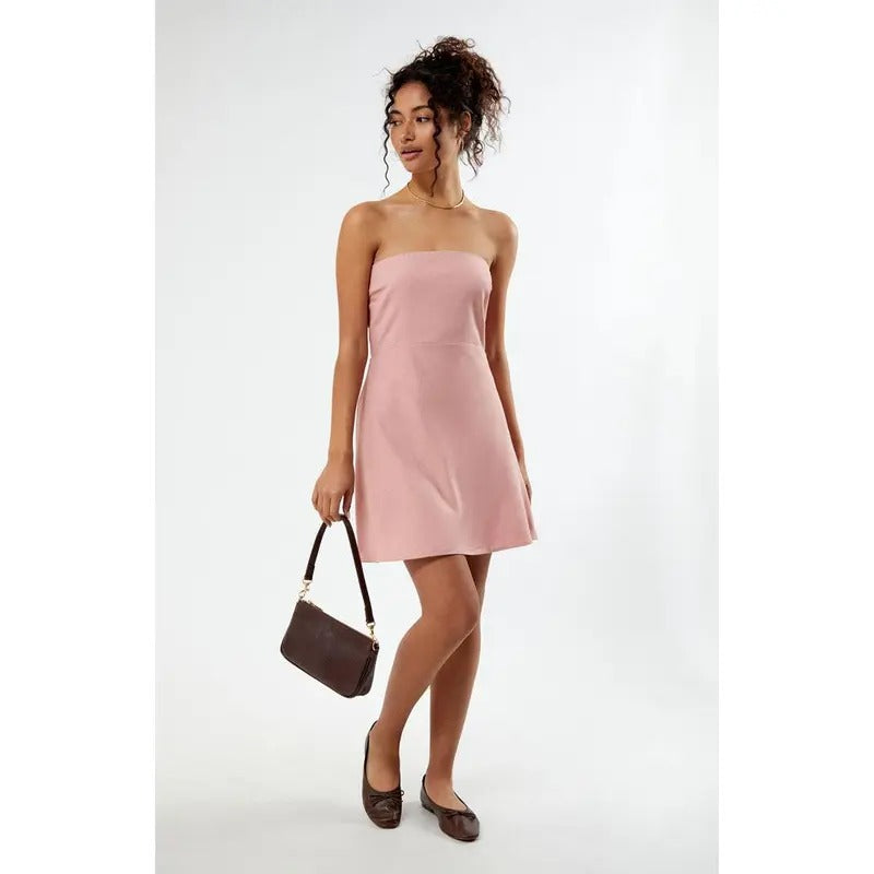 LA Hearts Women's Strapless Linen Mini Dress