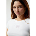 PS / LA Women's Bow Ribbon Rhinestone Cropped T-Shirt