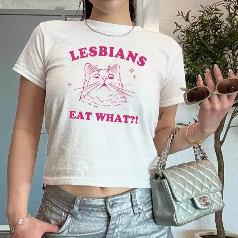 LGBT Shirt, Lesbians Eat What Y2K Baby Tee, Cat Shirts, Funny Gay Pride Shirts, Queer Tshirt, Unisex LGBTQ Clothing, 90s Aesthetic, 2000s