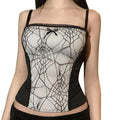 Ladies Summer Sexy Backless Camisole, Girls Creative Spider Web Lace Edge Back Zipper Sleeveless Tops Slim Base Shirt Polyester Womenswear