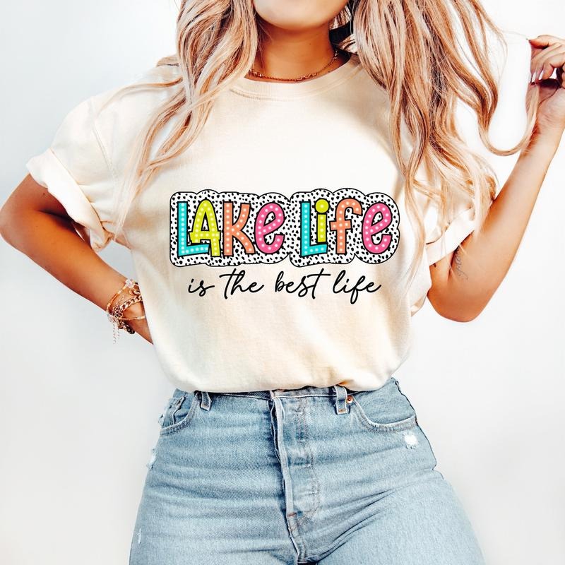 Lake Life T-Shirt, Hello Summer T-Shirt, Bright Doodle, Dalmatian Dots, Groovy Mama T-Shirt, Mom Shirt