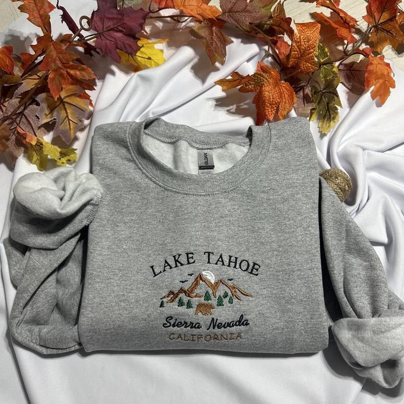 Lake Tahoe Embroidered sweatshirt, Sierra Nevada California embroidered crewneck T-Shirts, Hoodie | GrindPrints.com