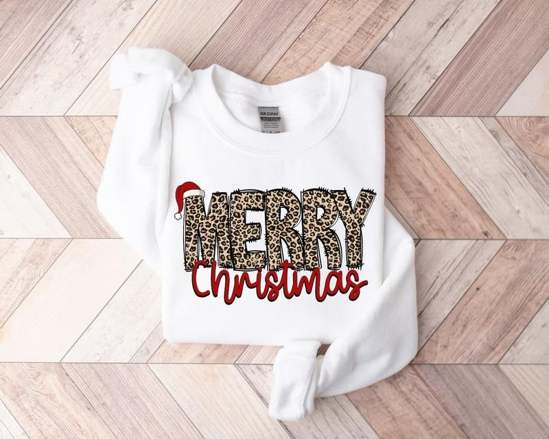 Leopard Christmas Shirt, Merry Christmas Sweatshirt, Christmas Hoodie, Christmas Family Shirt, Christmas Gift, Holiday Gift, Leopard Shirt Cotton Womenswear