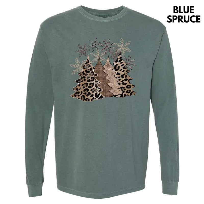 Leopard Christmas Trees Long Sleeve Comfort Colors T-Shirt