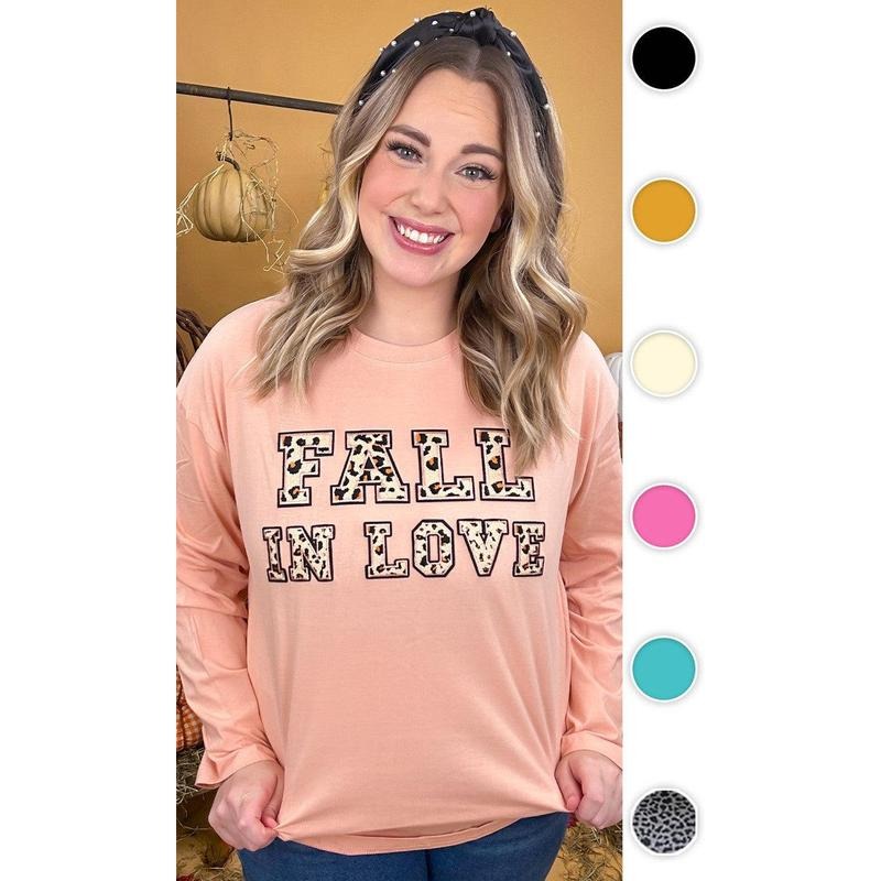 Leopard Ideal Chenille Fall in Love Graphic Boyfriend Long Sleeve T-Shirt