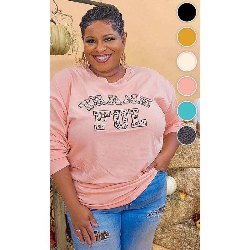 Leopard Ideal Chenille Thankful Graphic Boyfriend Long Sleeve T-Shirt