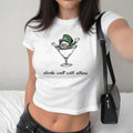 Leprechaun Martini Cocktail St Patrick's Day Womens Baby Tee Vintage Illustration St. Patty's Day Baby Tee Vintage Aesthetic