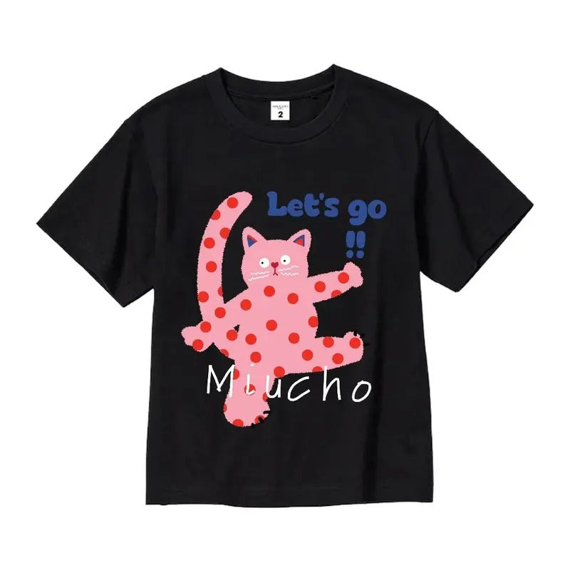Let's Go The Cat Shirt, Childhood Memories Tee, Cute Cartoon Character Apparel Womenswear Lady Shortsleeve