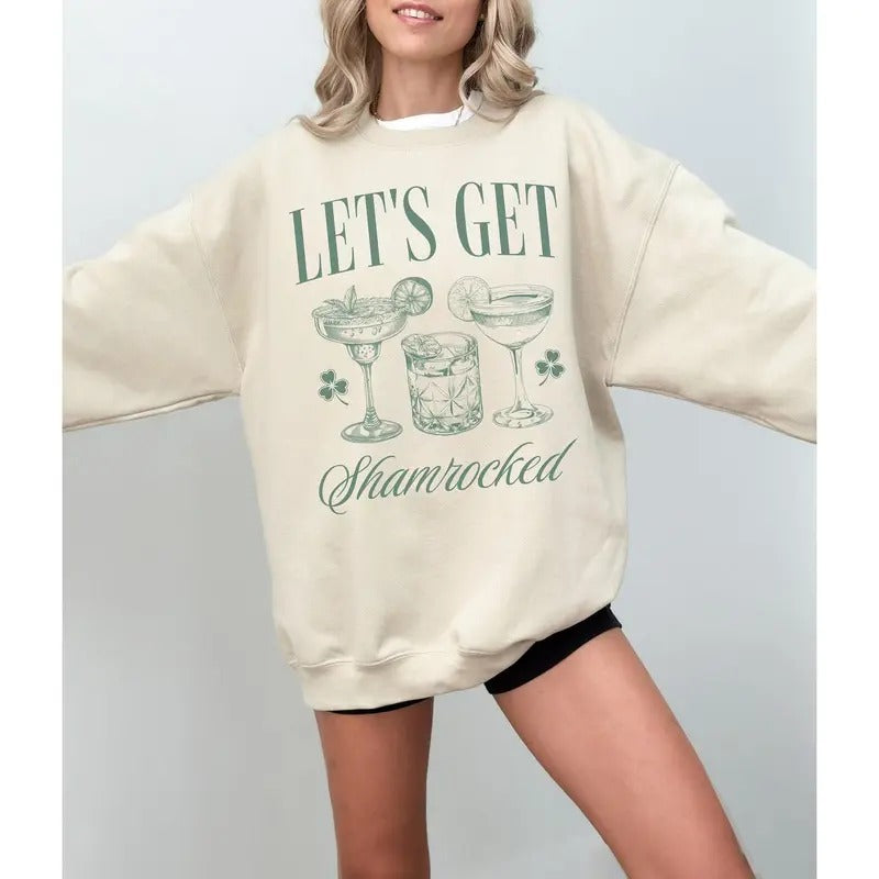 Lets Get Shamrocked St Patricks Day Crewneck Sweatshirt, St Paddys Day t-shirt, Funny St Patricks Day Drinking Shirt, St Pattys Pub Crawl