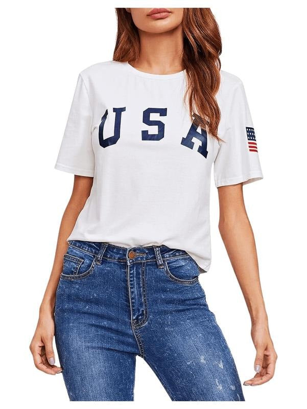 Letter Print Crop Tops Summer Short Sleeve T-Shirt