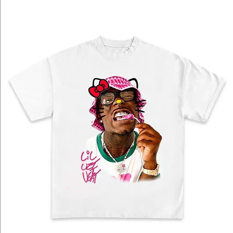 Lil Uziii Kitty Pink Rap Tee Cotton Fabric