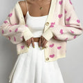 Long Sleeve Print Button Front V Neck Knit Sweater Cardigan