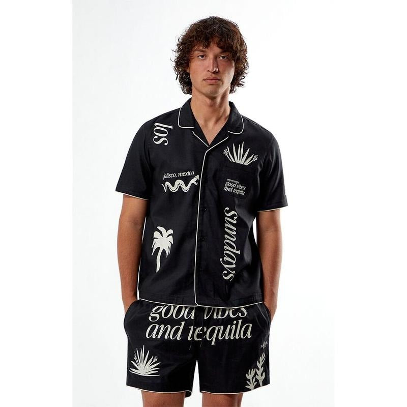 Los Sundays Men's Good Vibes Woven Camp Shirt