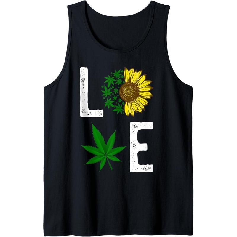 Love Sunflower Marijuana Weed Leaf Cannabis 420 Pot Smoker Tank Top