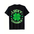 Lucky Charmer St. Patrick'S Day T-Shirt - Men'S Casual Crew Neck, 100% Cotton, Regular Fit with Vibrant Shamrock Print, S-XXXL, Seasonal Fashion|Trendy Tshirt|Cotton Fabric Regular-Fit, gift ware made in usa
