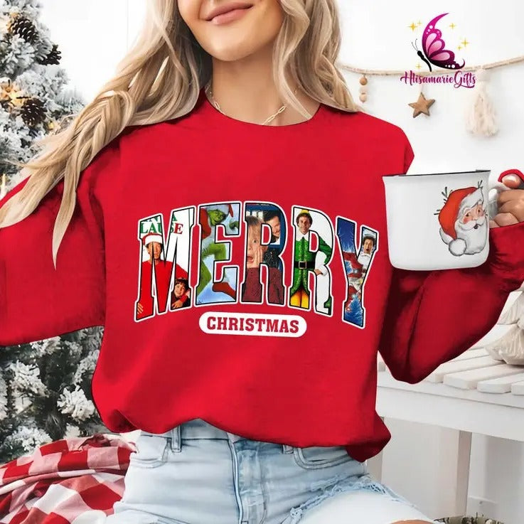 MERRY Christmas 90s Movies Shirt Crewneck Sweatshirt, Christmas Shirt for Movies Lovers, Christmas 90s Movies Sweater,Christmas Movies  T-shirt, sweater and Hoodie
