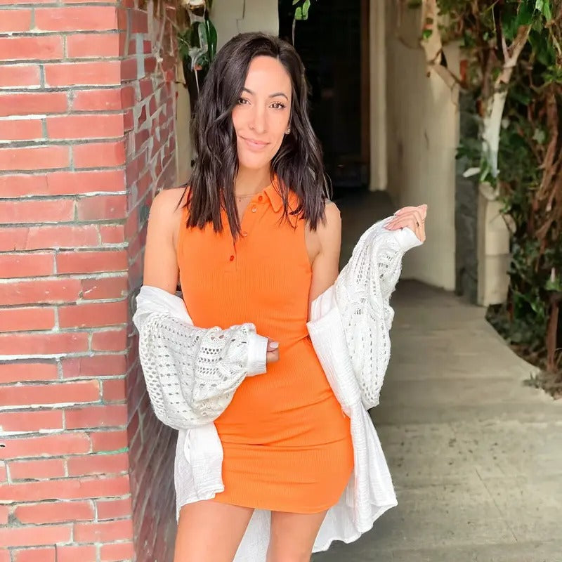 Making Time Orange Collared Tank Dress