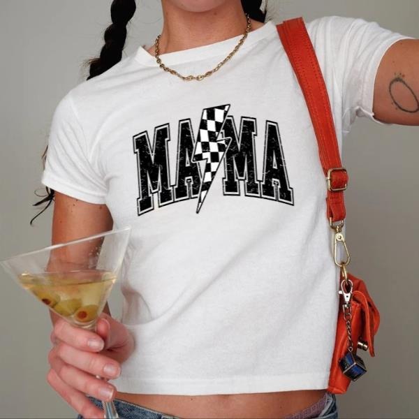 Mama Varsity Babytee, Checkered Mom Shirt, Mother's Day Gift, Lightning Bolt Mama Baby tee, Mother's Day Baby tee