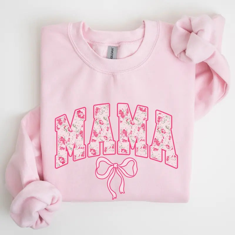 Mama, Coquette, Pink Bows, Trend, Girly, Soft Girl Era Sweatshirt, Women's Crew Neck, Crewneck